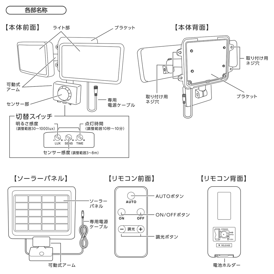 YAZAWA ソーラー式 3WLED センサーライト 2灯SLR3LES2-