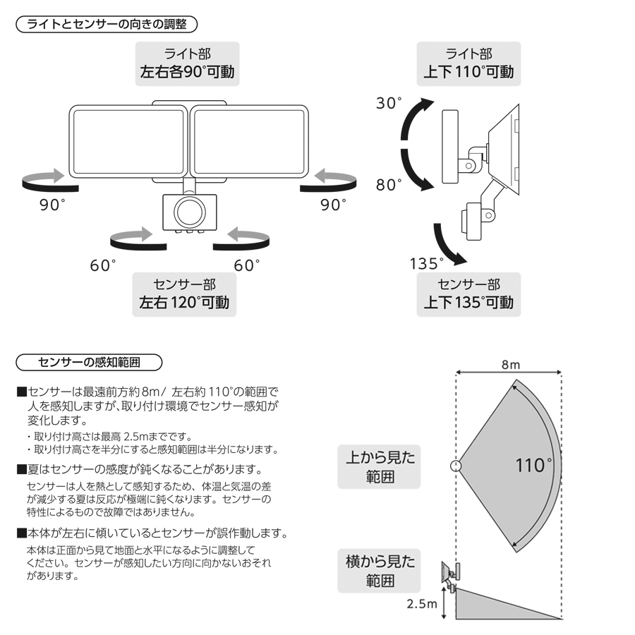 SLR6LEA2 | AC式 6WLED センサーライト 2灯【ヤザワ】【YAZAWA