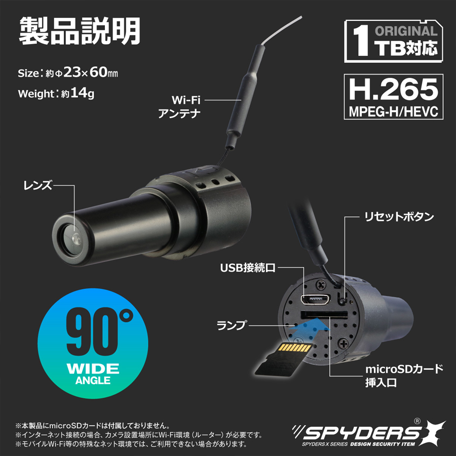 U-204 スパイカメラ 小型カメラ 隠しカメラ カメラユニット オンスクエア スパイダーズX